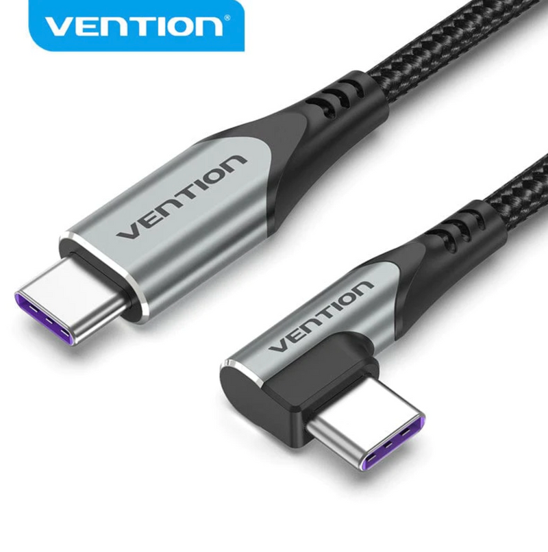 Vention USB 2.0 C Male Right Angle to C Male 5A Cable 2M Gray Aluminum Alloy Type