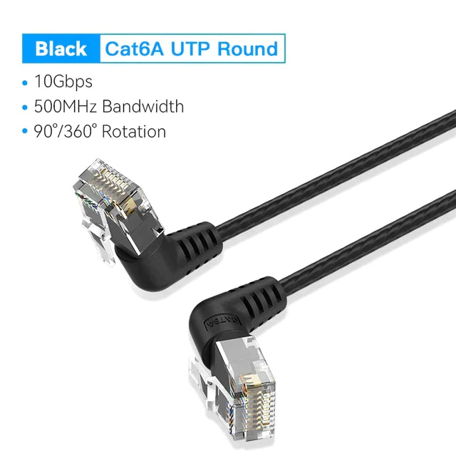 Vention Cat6A UTP Rotate Right Angle Ethernet Patch Cable 12M Black Slim Type