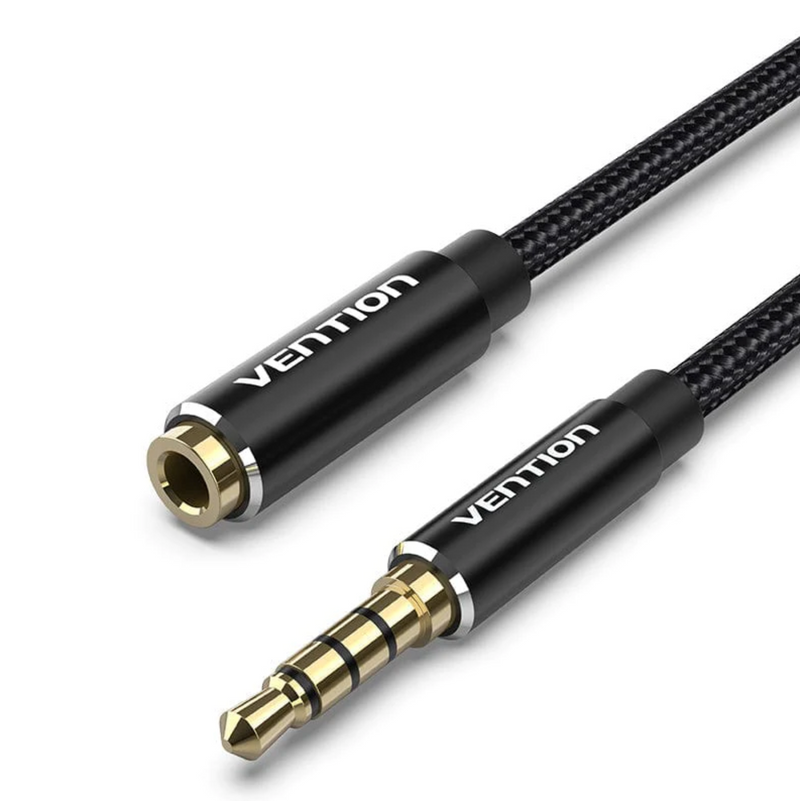 Vention Cotton Braided TRRS 3.5mm Male to 3.5mm Female Audio Extension Cable 5M Black Aluminium Alloy Type