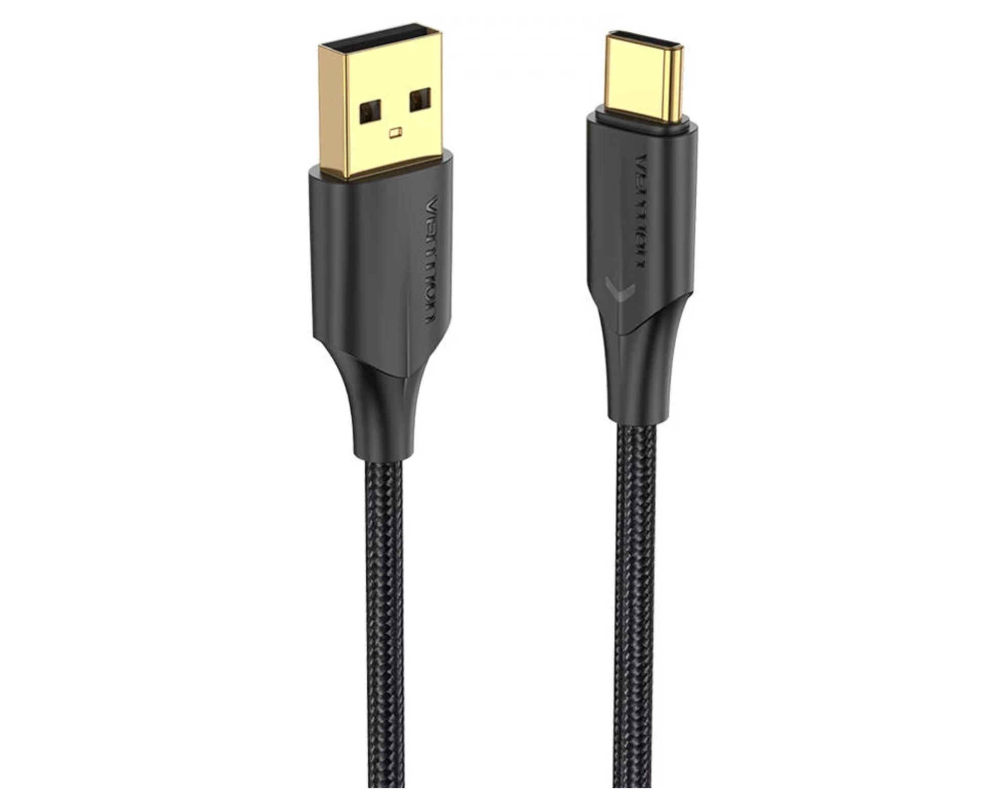 Vention Nylon Braided USB 2 0 A Male To C Male 3A Cable 2M Black LED T vention-nylon-braided-usb-2-0-a-male-to-c-male-3a-cable-2m-black-led-t