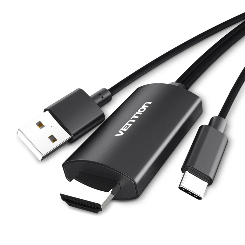Vention Type-C to HDMI Cable with USB Power Supply 1.5M Black Metal Type