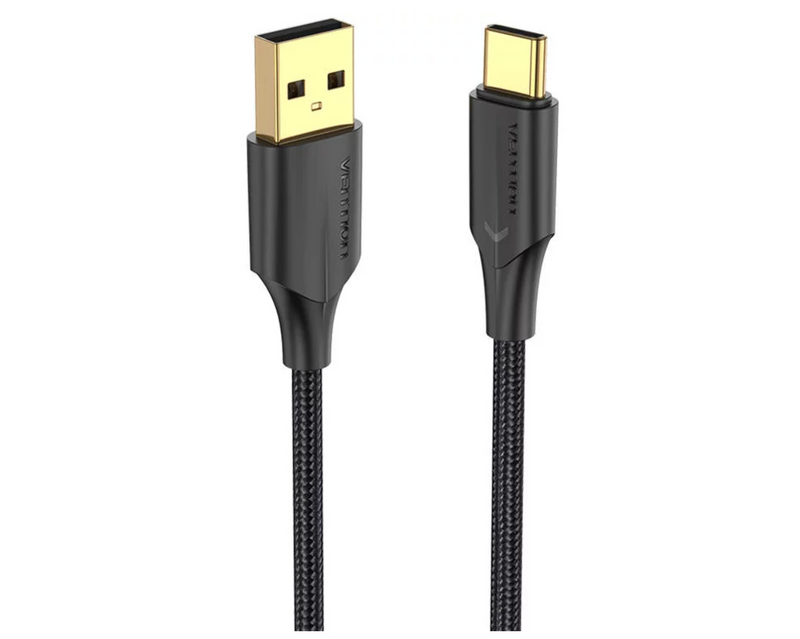 Vention Nylon Braided USB 2.0 A Male to C Male 3A Cable 1M Black - with LED indicator