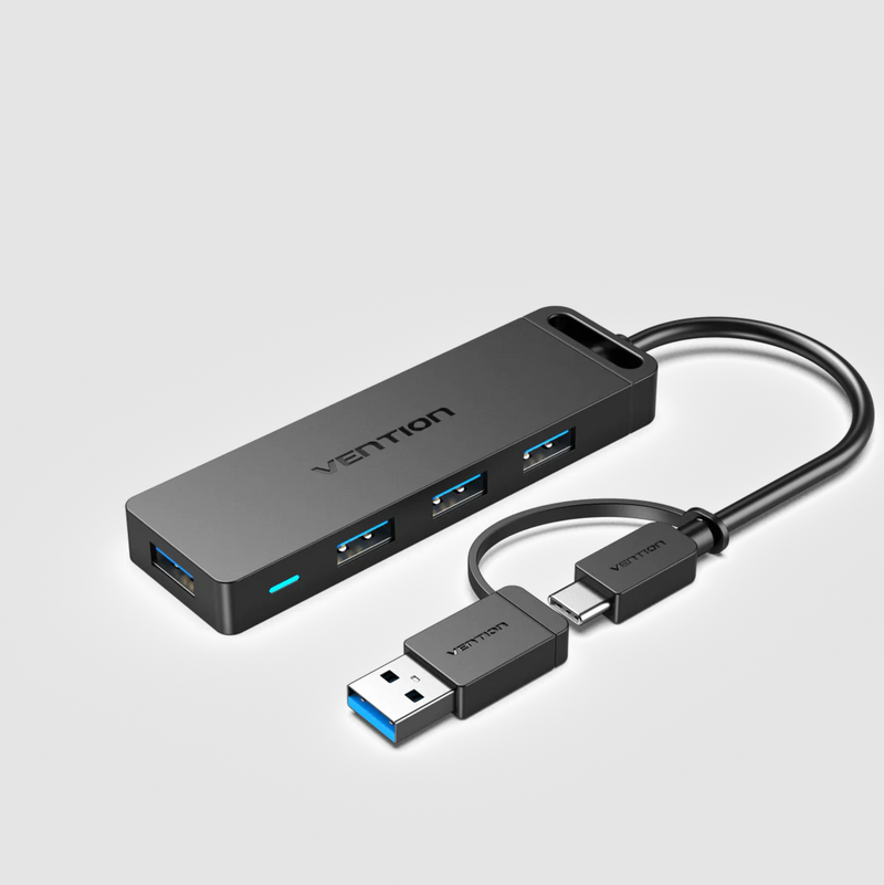 Vention 4-Port USB 3.0 Hub with USB-C & USB 3.0 2-in-1 Interface and Power Supply 0.15M ABS Type