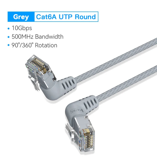 Vention Cat6A UTP Rotate Right Angle Ethernet Patch Cable 0.5M Gray Slim Type
