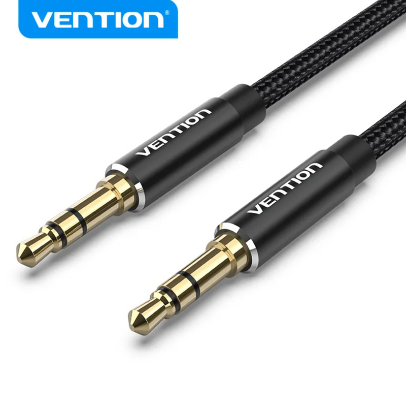 Vention Cotton Braided 3.5mm Male to Male Audio Cable 5M Black Aluminium Alloy Type
