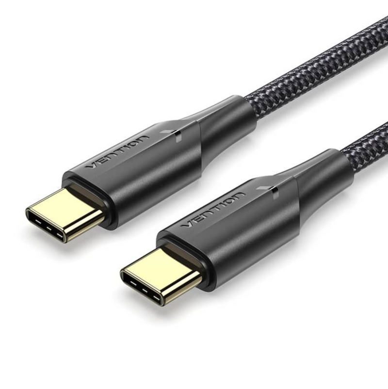 Vention Nylon Braided USB 2.0 C Male to C Male 3A Cable 1M Black  - with LED indicator