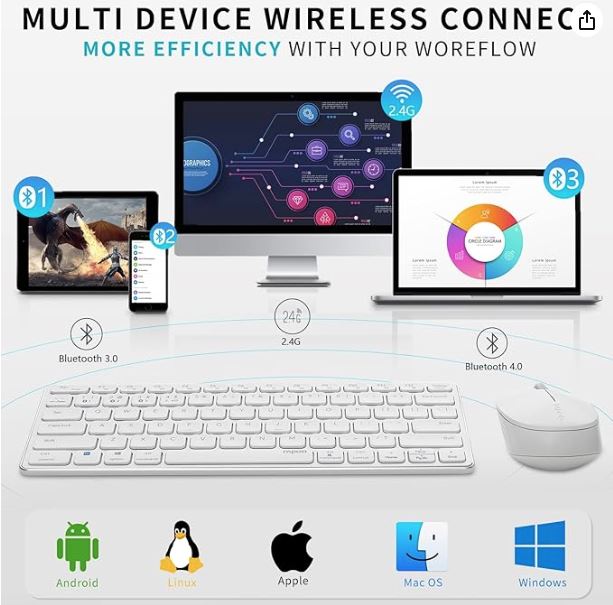 Rapoo 9050M slim multi-mode wireless Keyboard & Mouse, White