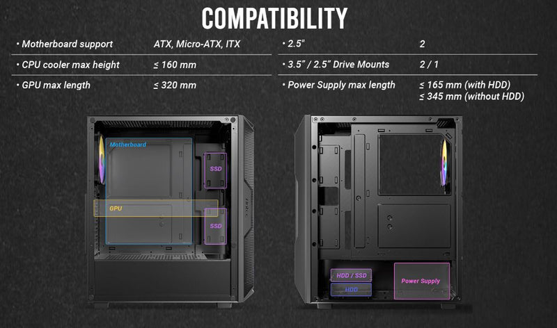 Antec AX61 Elite mid tower gaming case ARGB fan x 4, GPU Length 320mm