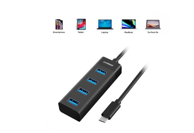mbeat USB Type C to 4 Ports USB3.0 Hub - Black
