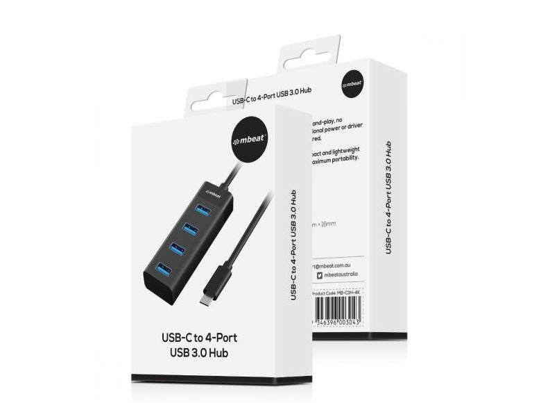 mbeat USB Type C to 4 Ports USB3.0 Hub - Black