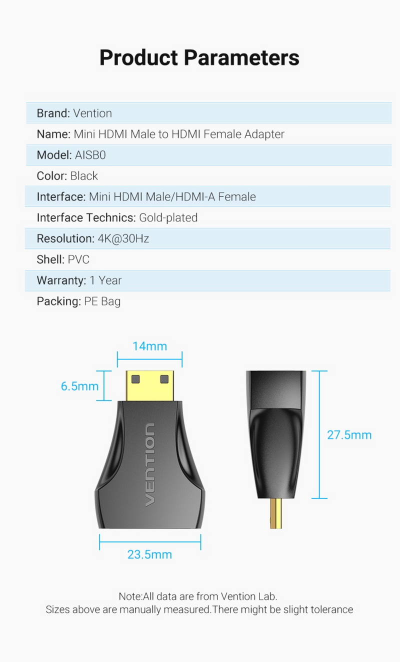 Vention Mini HDMI Male to HDMI Female Adapter Black