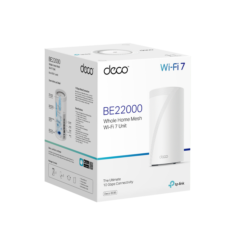 TP-Link Deco BE85 BE22000 Tri-Band Whole Home Mesh Wi-Fi 7 System - 1 Pack