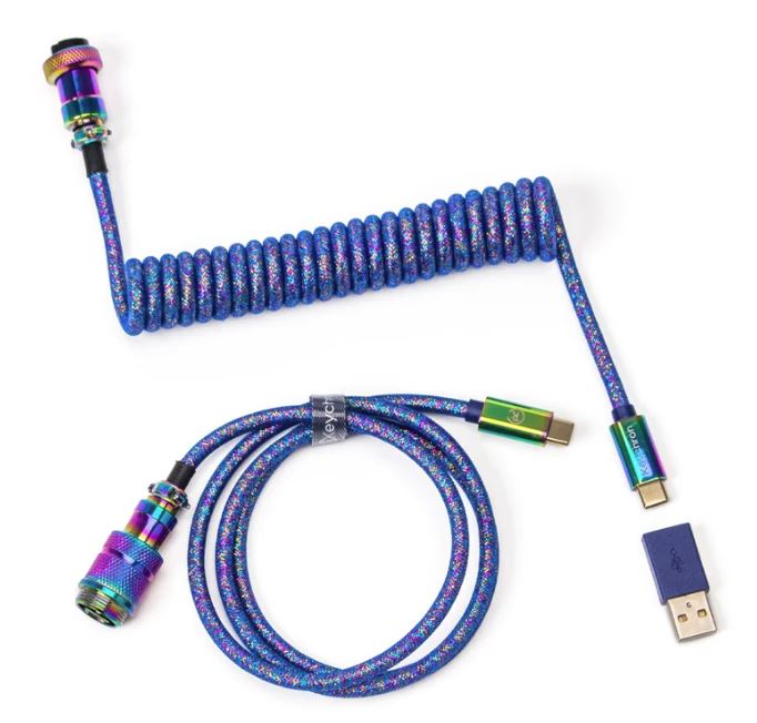 Keychron Premium Rainbow Plated Blue Coiled Straight Aviator Cable