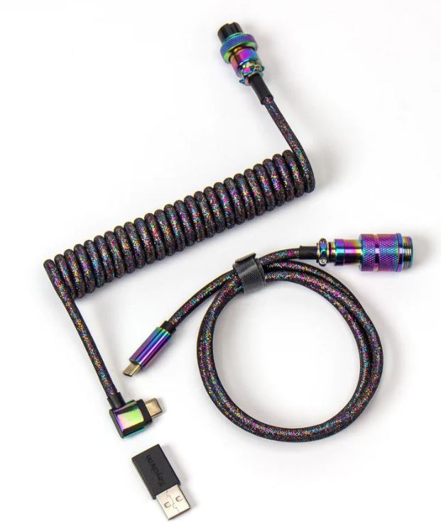 Keychron Premium Rainbow Plated Black Coiled Angled Aviator Cable