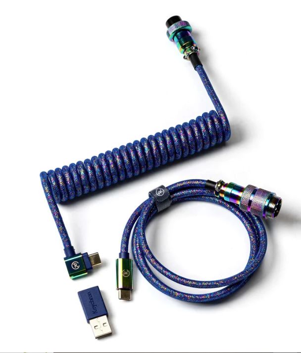 Keychron Premium Rainbow Plated Blue Coiled Angled Aviator Cable