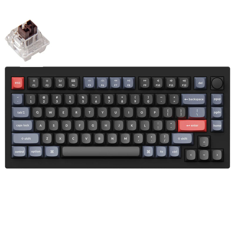 Keychron V1-D3 75% Layout 84 Key Carbon Black Brown Switch RGB Hot-Swap Wired Keyboard