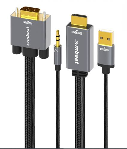 mbeat ToughLink 1.8m HDMI to VGA Cable with USB Power & 3.5mm Audio