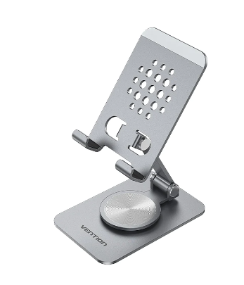 Articulating Desk Phone Stand with 360° Rotatable Base Gray Aluminium Alloy Type