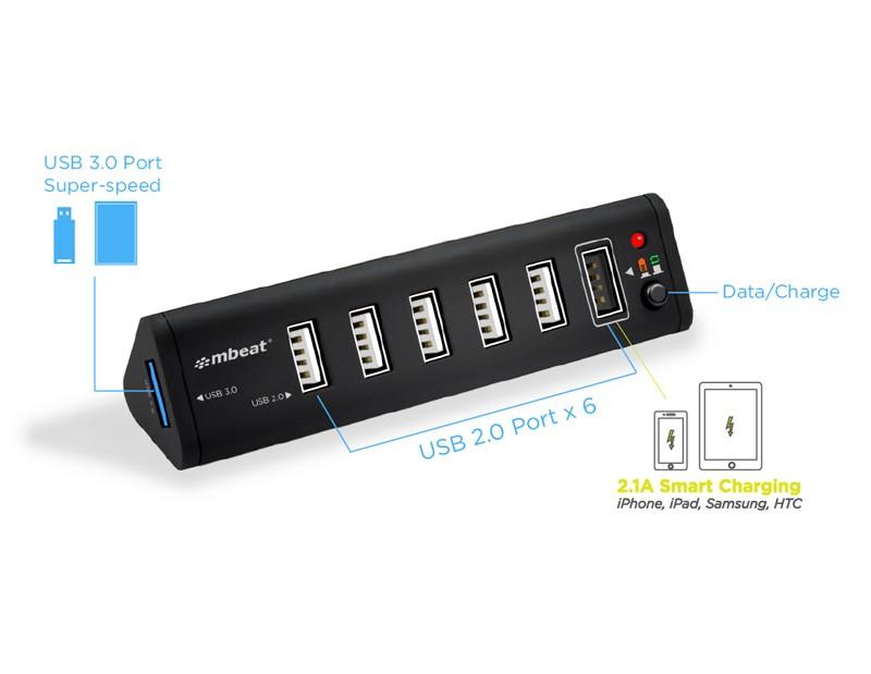 mbeat 7 Prot USB 3.0 x 1 + USB 2.0 x 6 hub with 2.1A smart charging function