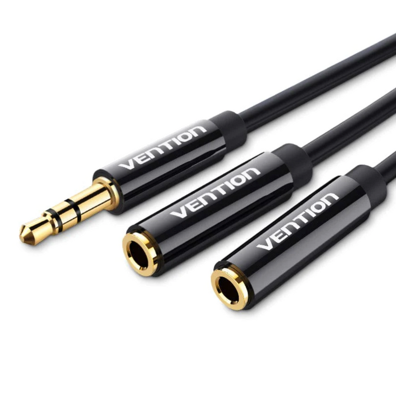 Vention 3.5mm Male to 2*3.5mm Female Stereo Splitter Cable 0.3M Black ABS Type