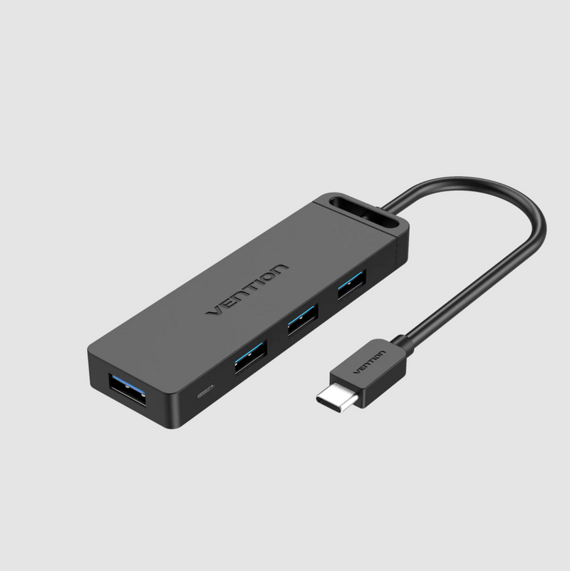 Vention Type-C to 4-Port USB 3.0 Hub with Power Supply Black 0.15M ABS Type