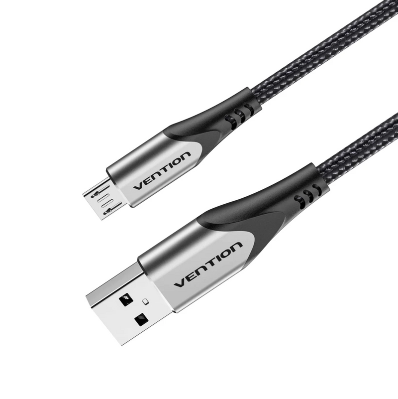 Vention Cotton Braided USB 2.0 A Male to Micro-B Male 3A Cable 2M Gray Aluminium Alloy Type