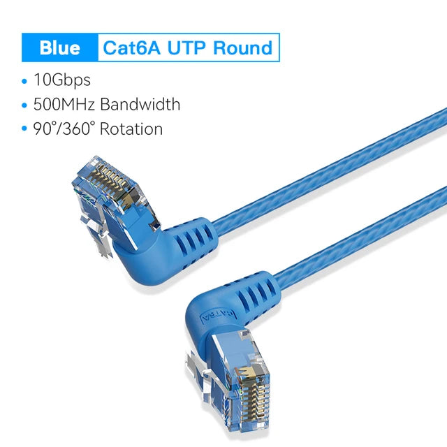 Vention Cat6A UTP Rotate Right Angle Ethernet Patch Cable 1M Blue Slim Type