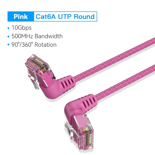 Vention Cat6A UTP Rotate Right Angle Ethernet Patch Cable 1.5M Pink Slim Type