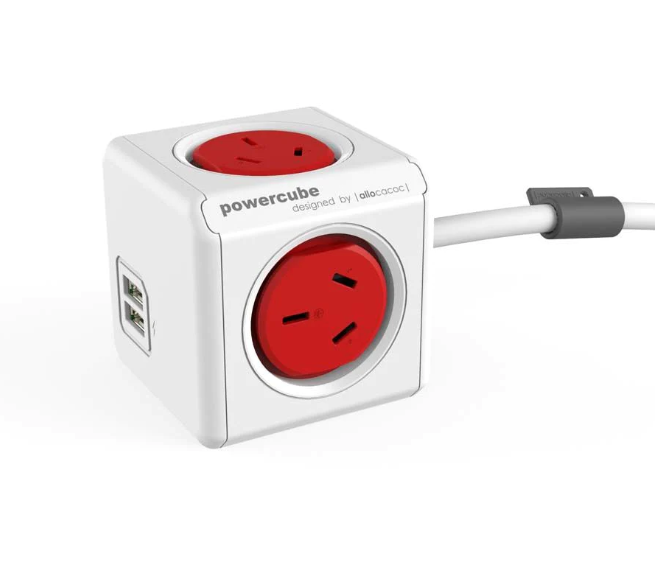 ALLOCACOC POWERCUBE Extended Outlets with USB 1.5M - Red