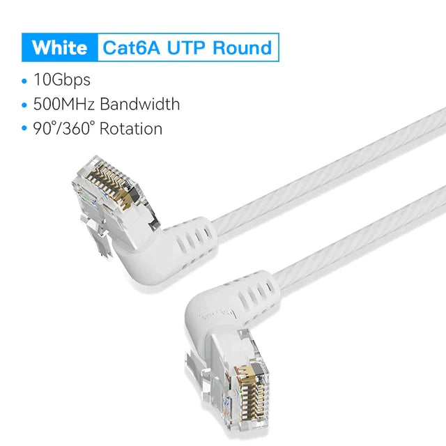 Vention Cat6A UTP Rotate Right Angle Ethernet Patch Cable 5M White Slim Type