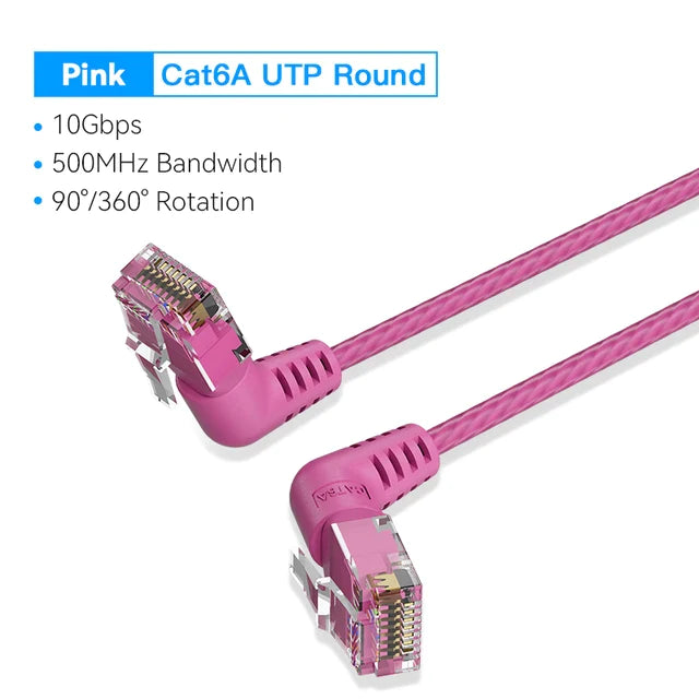 Vention Cat6A UTP Rotate Right Angle Ethernet Patch Cable 1M Pink Slim Type