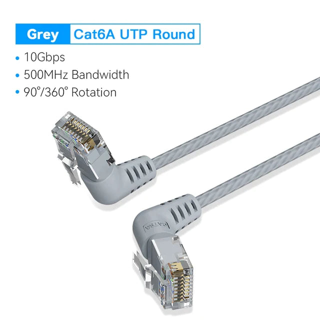 Vention Cat6A UTP Rotate Right Angle Ethernet Patch Cable 1M Gray Slim Type