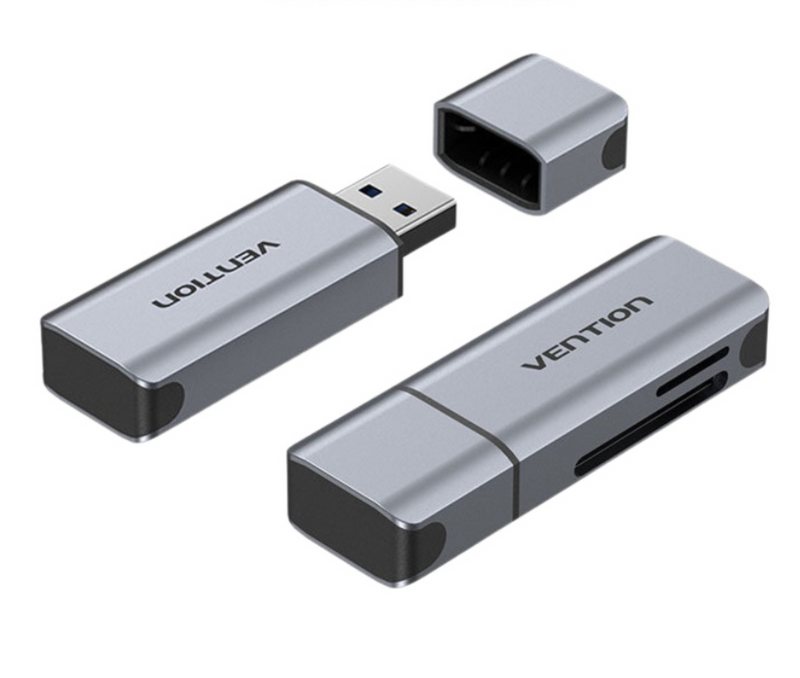 Vention 2-in-1 USB 3.0 A Card Reader(SD+TF) Gray Dual Drive Letter Aluminium Alloy Type
