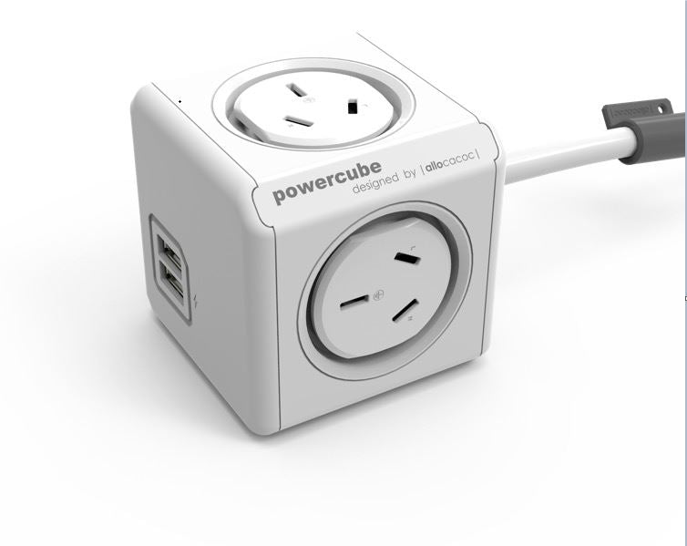 Allocacoc POWERCUBE Extended USB WHITE-4 Outlets-2 USB 1.5m