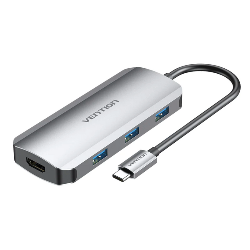 Vention USB-C to HDMI/USB 3.0x3/PD Docking Station 0.15M Gray Aluminum Alloy Type