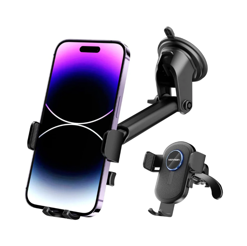 Vention One Touch Clamping Car Phone Mount With Suction Cup Black Square Type