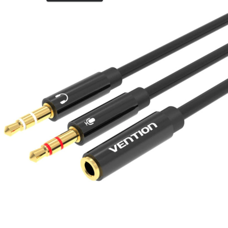 Vention 2*3.5mm Male to 4 Pole 3.5mm Female Audio Cable 0.3M Black ABS Type