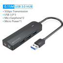 Vention USB 3.0 Hub 3 Ports USB Sound Card 2 in 1 External Stereo Audio Adapter 3.5mm with Headphone Microphone USB Sound Card