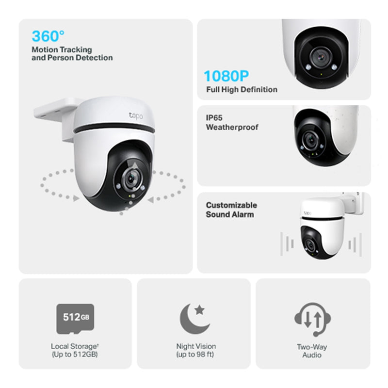 TP-Link Tapo C500, Outdoor Pan/Tilt Security WiFi Camera. 1080P,  360Â° horizontal & 130Â° vertical view, Power : AC Adapter