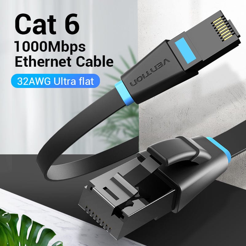Vention Flat Cat.6 UTP Patch Cable 1.5M Black