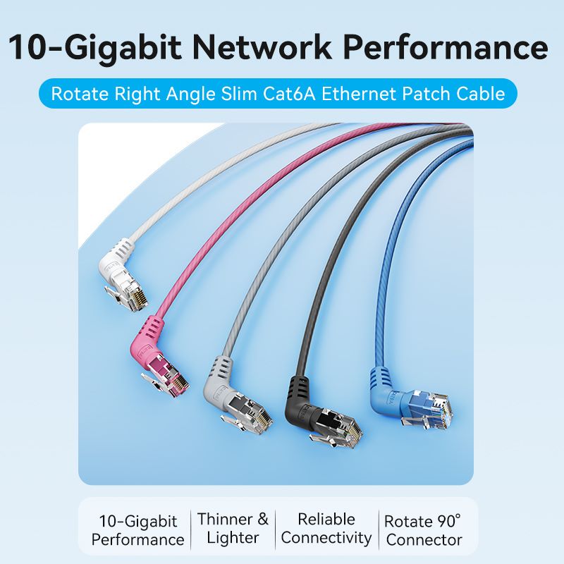 Vention Cat6A UTP Rotate Right Angle Ethernet Patch Cable 0.5M Blue Slim Type
