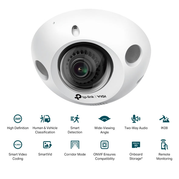 TP-Link VIGI C230I (2.8mm) Mini 3MP Outdoor IR Mini Dome Network Camera