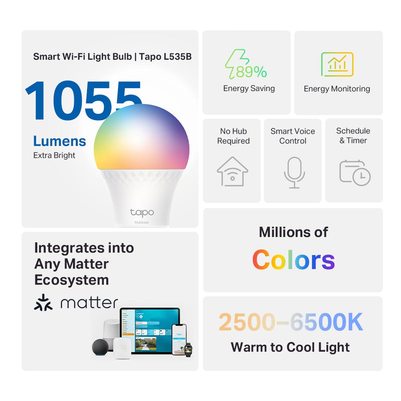 TP-Link Tapo L535B  Smart WiFi Light Bulb, Multicolour, Bayonet