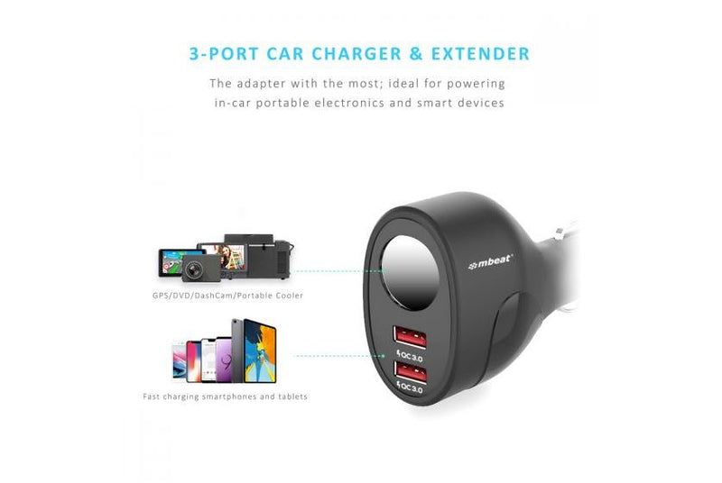 mbeat Gorilla Power Dual Port QC 3.0 Car Charger With Cigar Lighter Socket