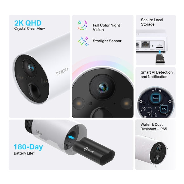 TP-Link Tapo C420S1, 1 x Smart Wire-Free Camera System with HUB, Battery Powered