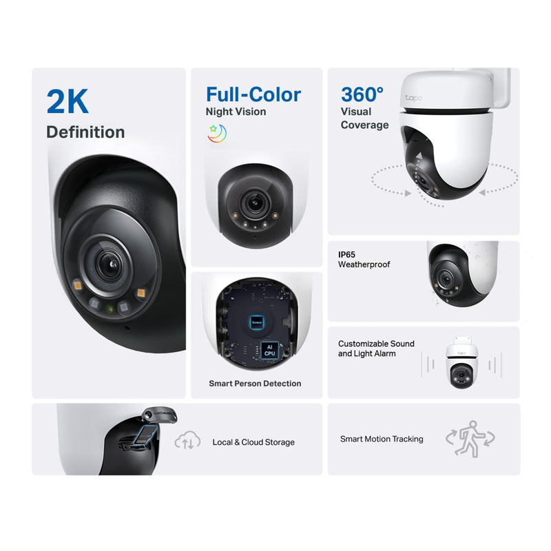 TP-Link Tapo C510W Outdoor Pan/Tilt Security WiFi Camera, 2k 1080P, 360Â° horizontal and 130Â° vertical view, Power : AC Adapter