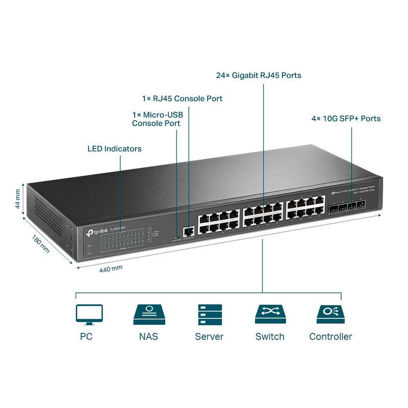 TP-Link JetStream 24-Port Gigabit L2+ Managed Switch with 4 10GE SFP+ Slots by Omada SDN