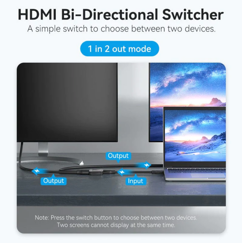 Vention 2-Port HDMI Bi-Direction 4K Switcher Black ABS Type