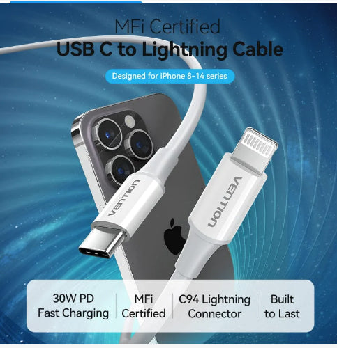 Vention USB 2.0 C Male to C Male 3A Cable 1.5M White