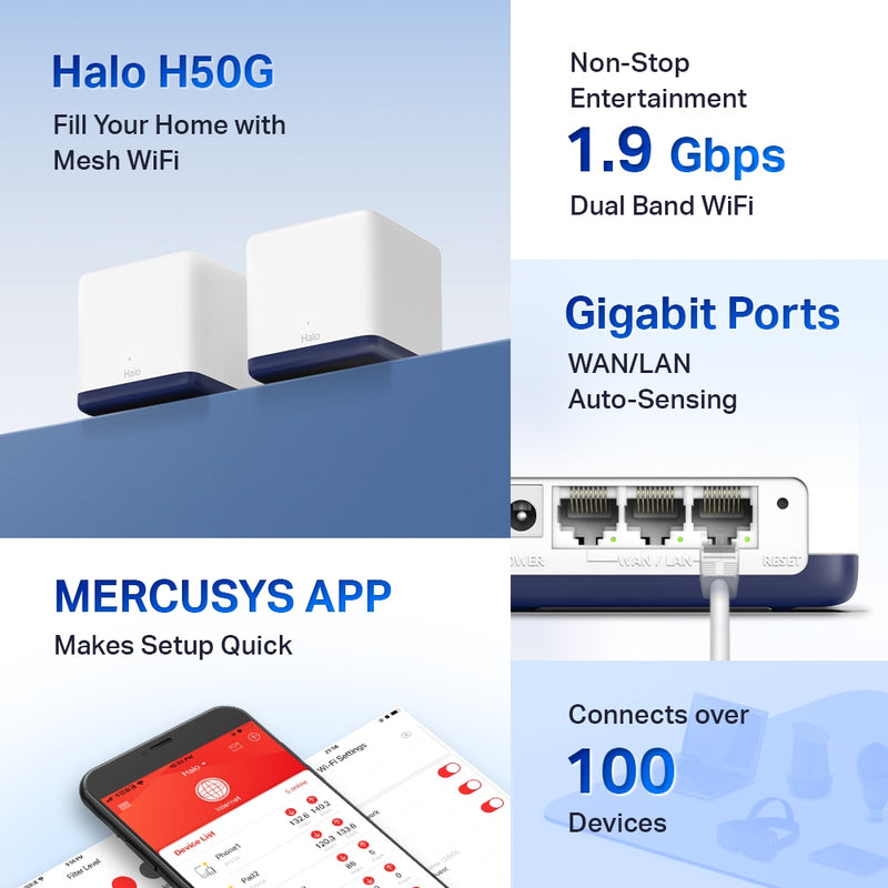 Mercusys AC1900 Whole Home Mesh Wi-Fi System Halo H50G(2-Pack)